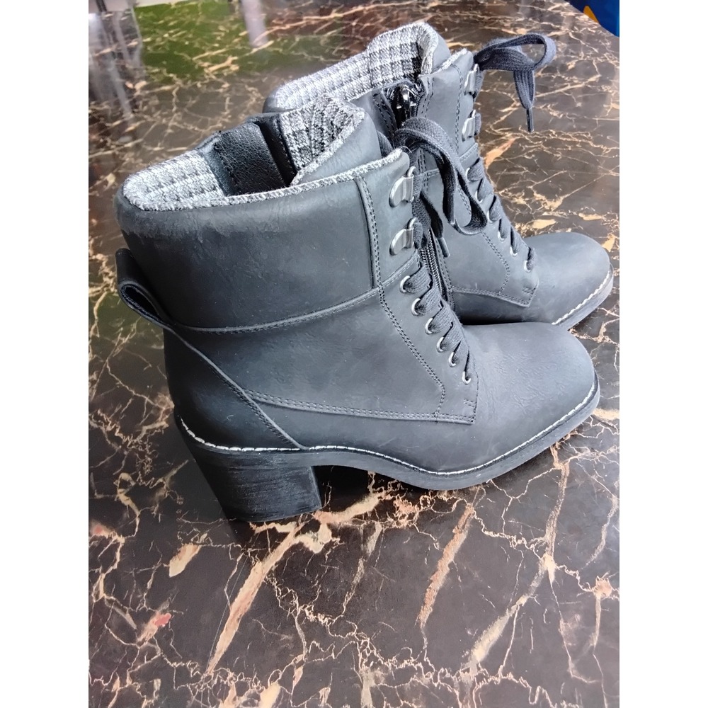 Crown Vintage Womens Black Combat Ankle Boots Plaid Trim Block‎ Heel 6M NWOT - Picture 5 of 7